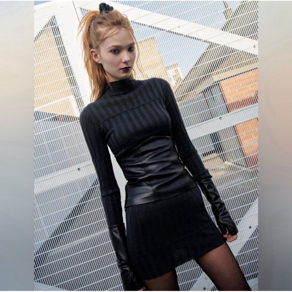Zara Patented Leather Corset Top Cummerbund Black Womens Medium Boss MOD EUC